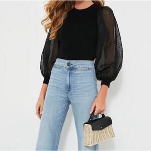 Tuckernuck Black Blouse with Sheer Sleeves
